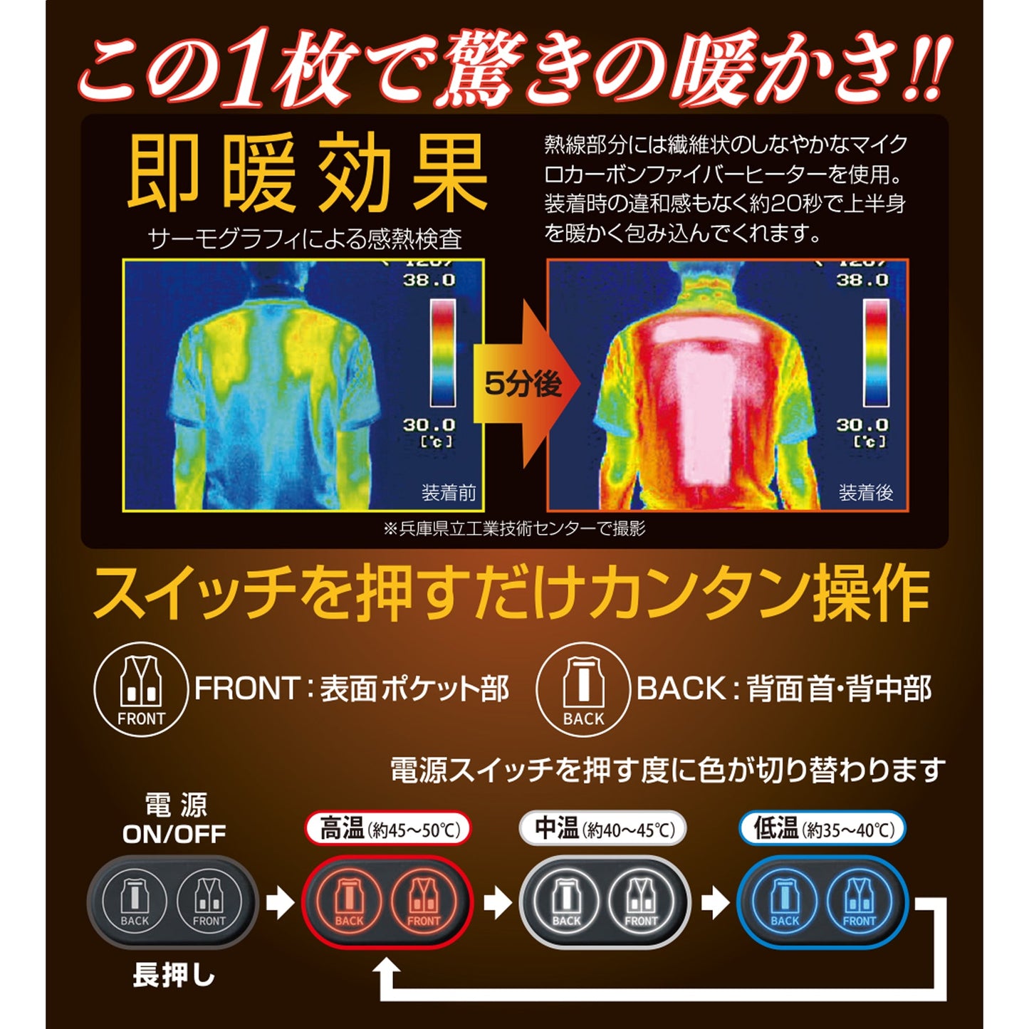 Wスイッチヒートインナーベスト バッテリーセット