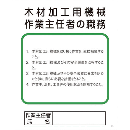 Pー7 木材加工用機械作業主任者の職務