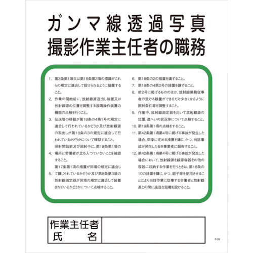 Pー28 ガンマ線透過写真撮影作業主任者の職務