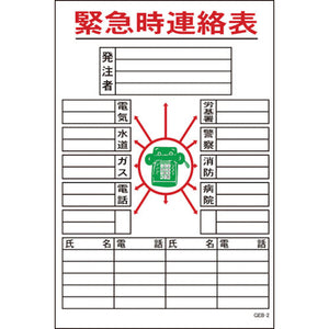 マンガ標識 GEB-2 緊急時連絡表