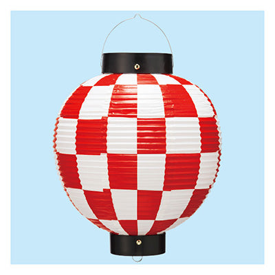 年間タイトルポップ ビニール尺丸提灯 市松アカ TA8-7035R