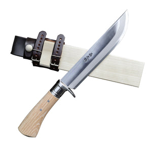 有害駆除剣鉈180 白鋼 磨 樫柄 ステンツバ輪 木鞘革バンド 晶之作