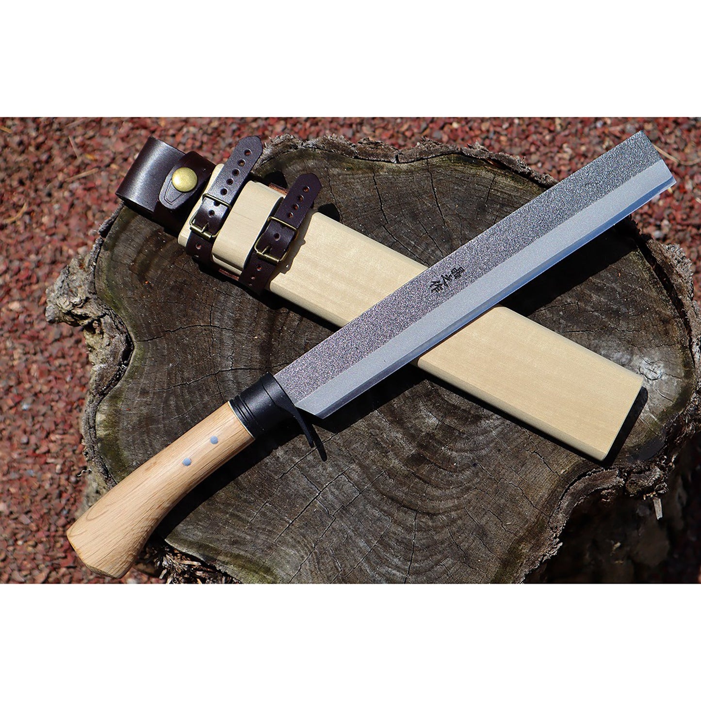 竹割鉈 240 黒 白鋼 白木鞘 皮バンド