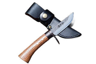 豆渓流鉈80 黒ツバ輪 白鋼 牛革ケース