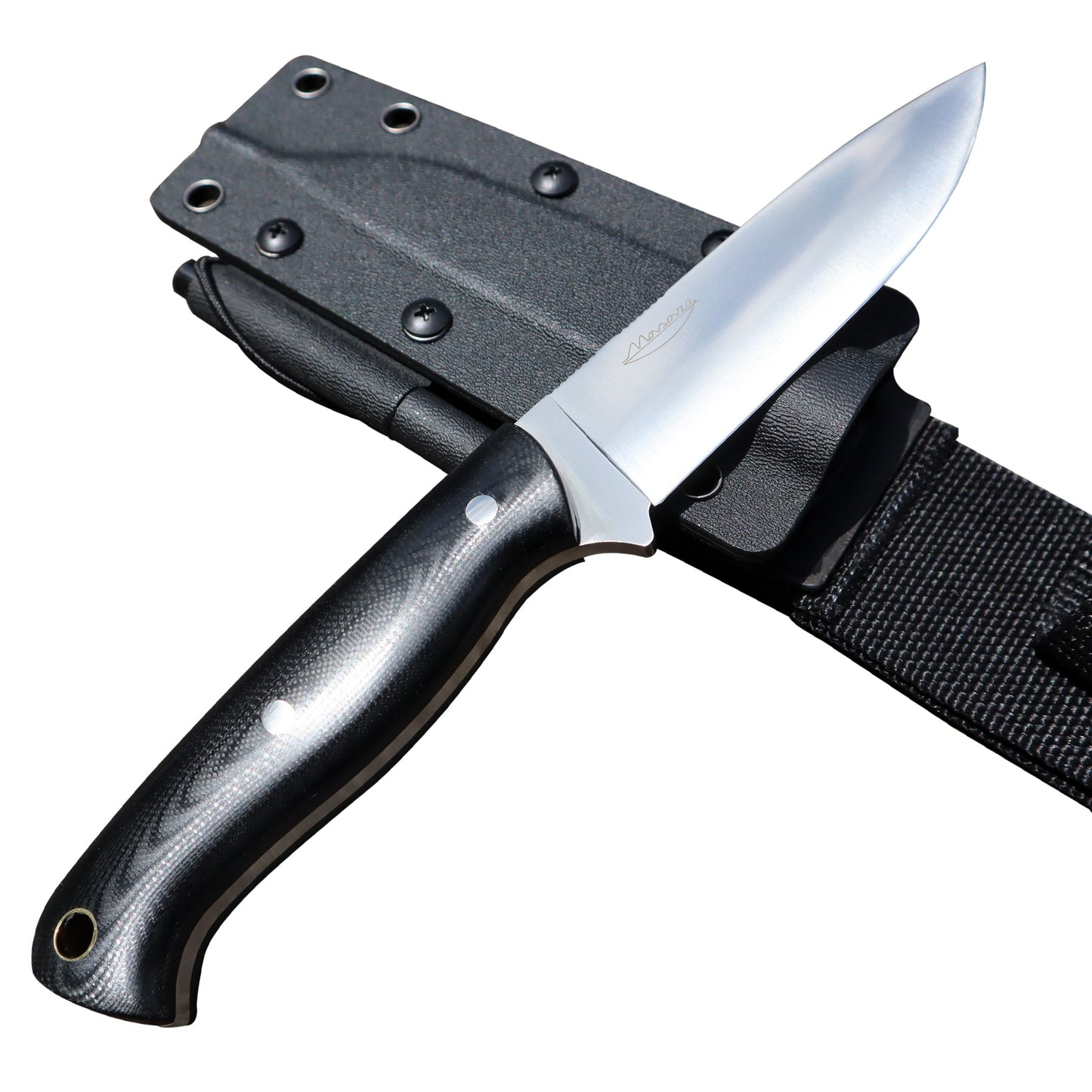 アウトドアナイフMASANOD2・G10 黒グリップ・カイデックスケース・ファイアスターター付