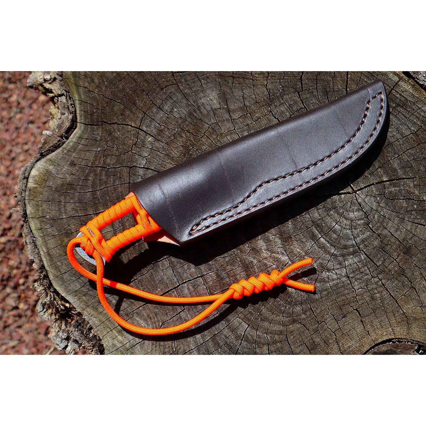 アウトドアナイフ:MASANO 白鋼 パラシュートコード オレンジ 皮ケース 晶之作