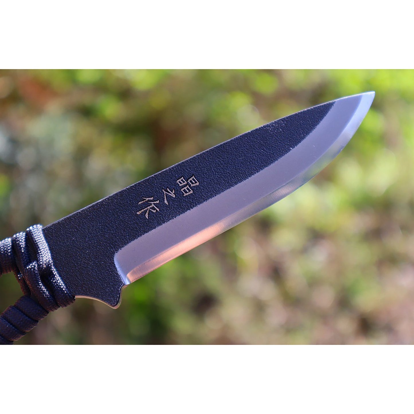 アウトドアナイフ:MASANO 白鋼 パラシュートコード 黒 皮ケース 晶之作