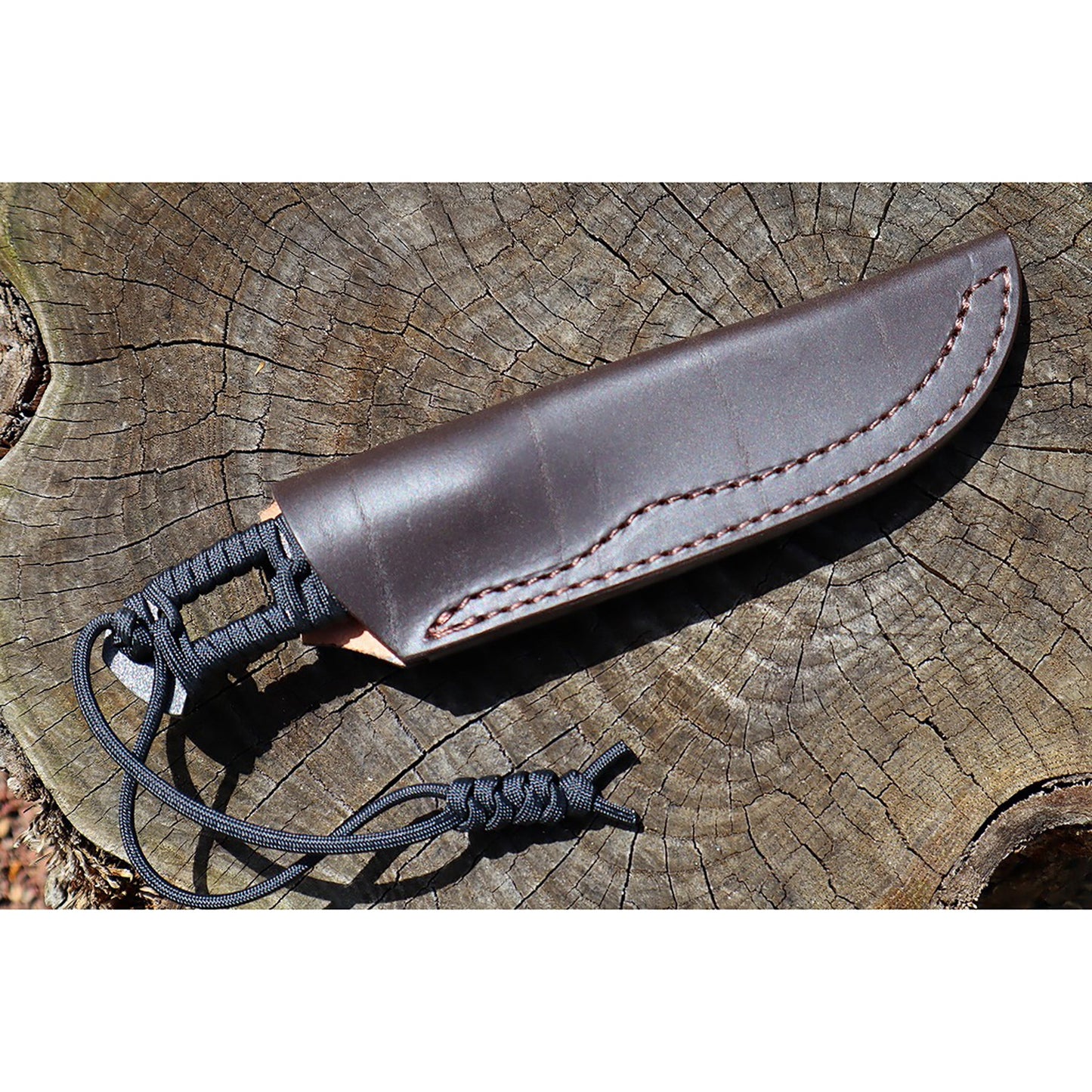 アウトドアナイフ:MASANO 白鋼 パラシュートコード 黒 皮ケース 晶之作