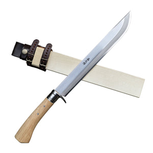 有害駆除剣鉈270 白鋼 磨 樫柄 ステンツバ輪 木鞘革バンド 晶之作