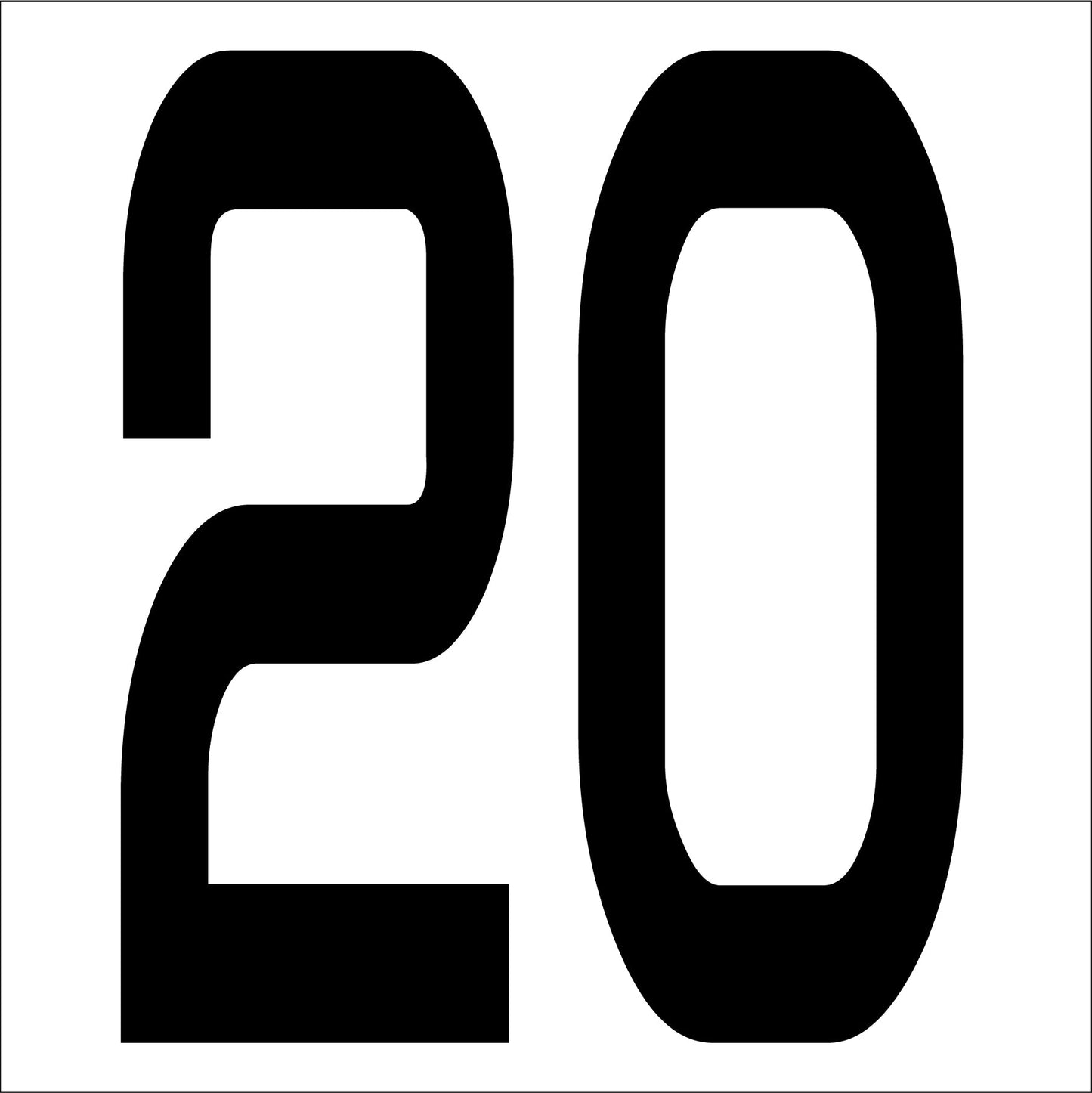 カッティングステッカー 数字20 文字高100mm 黒