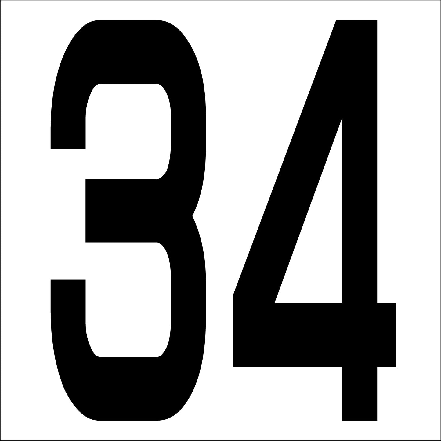カッティングステッカー 数字34 文字高100mm 黒