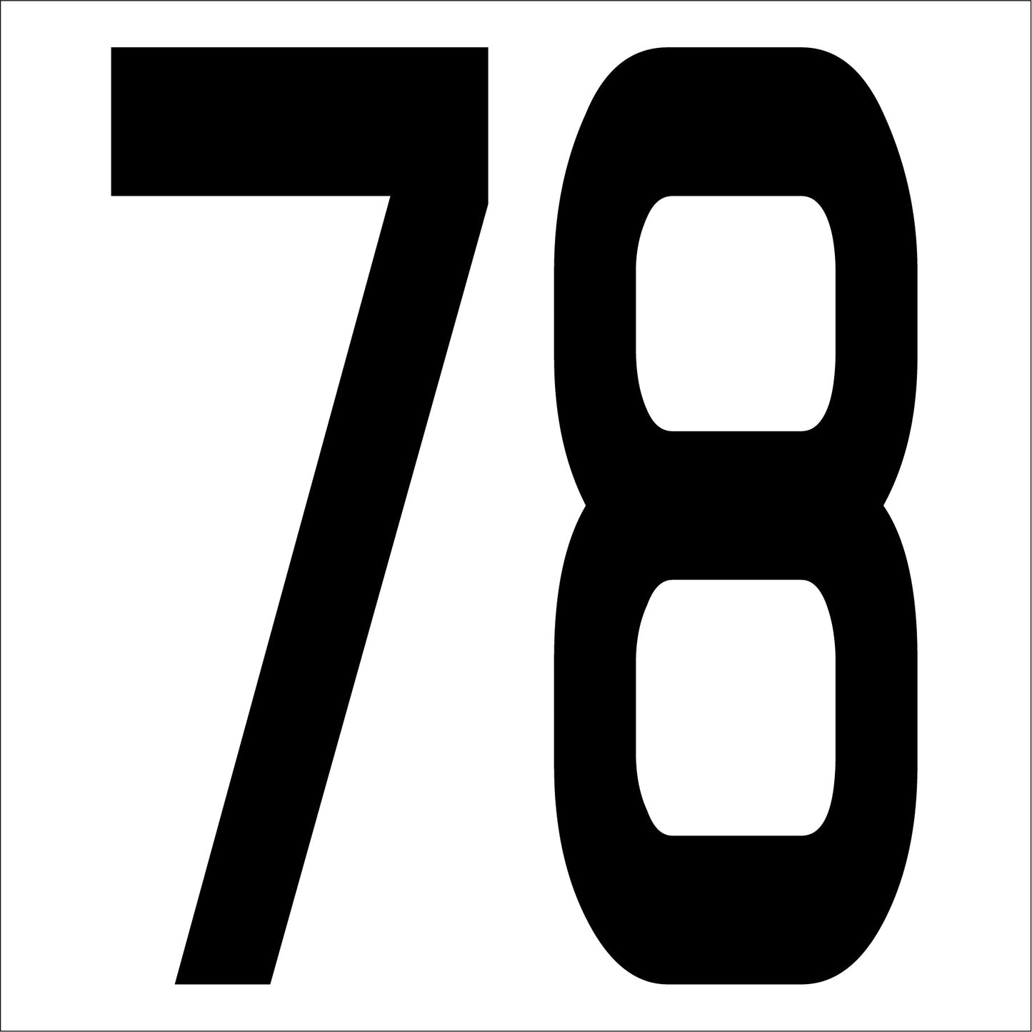 カッティングステッカー 数字78 文字高100mm 黒