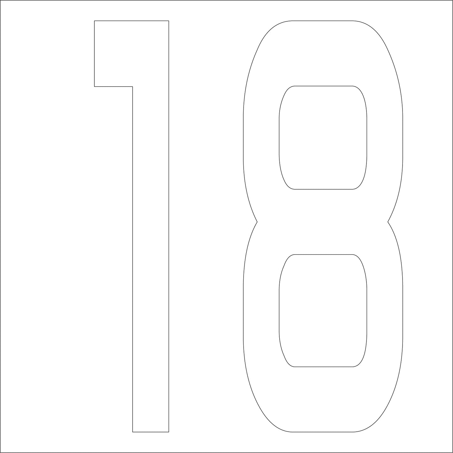 カッティングステッカー 数字18 文字高100mm 白