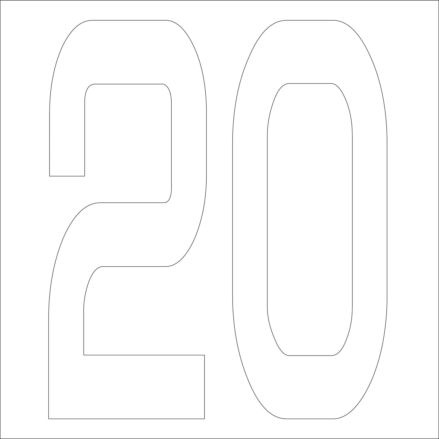 カッティングステッカー 数字20 文字高100mm 白