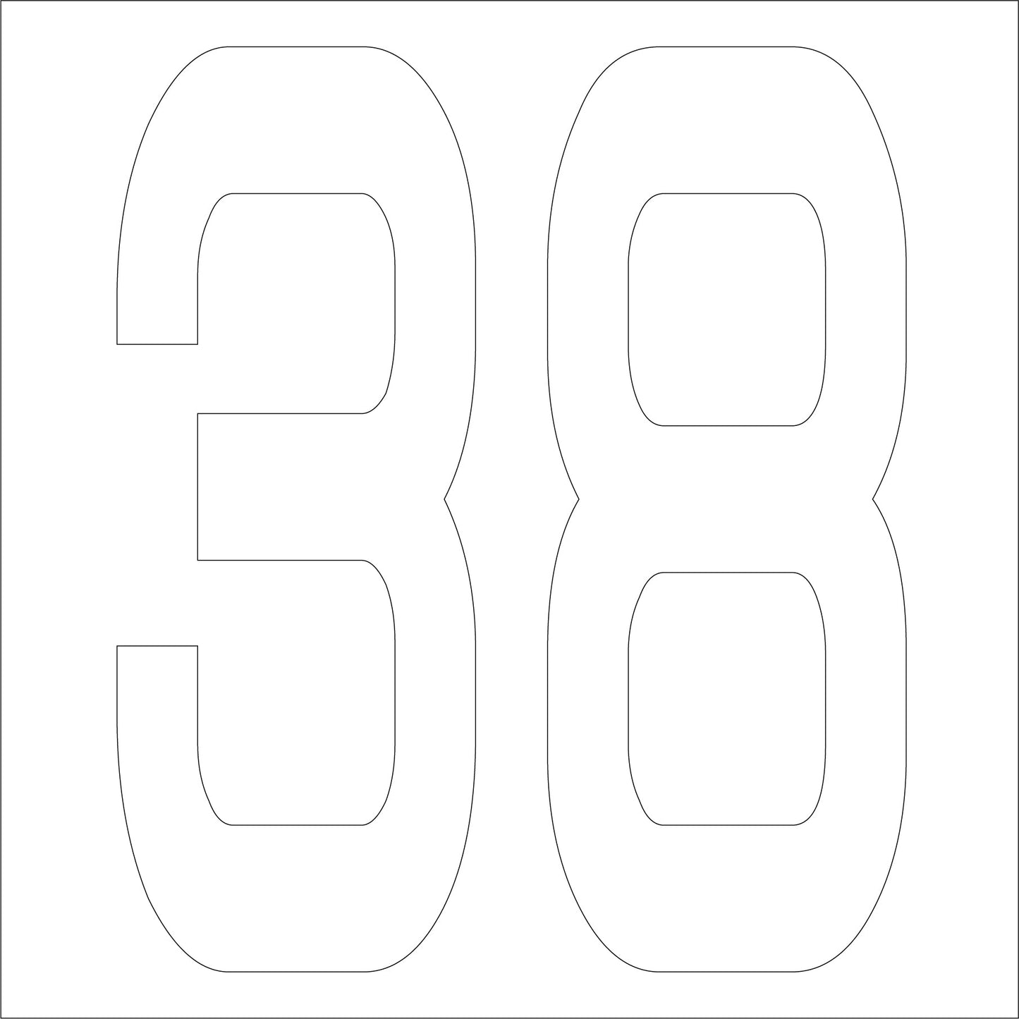カッティングステッカー 数字38 文字高100mm 白