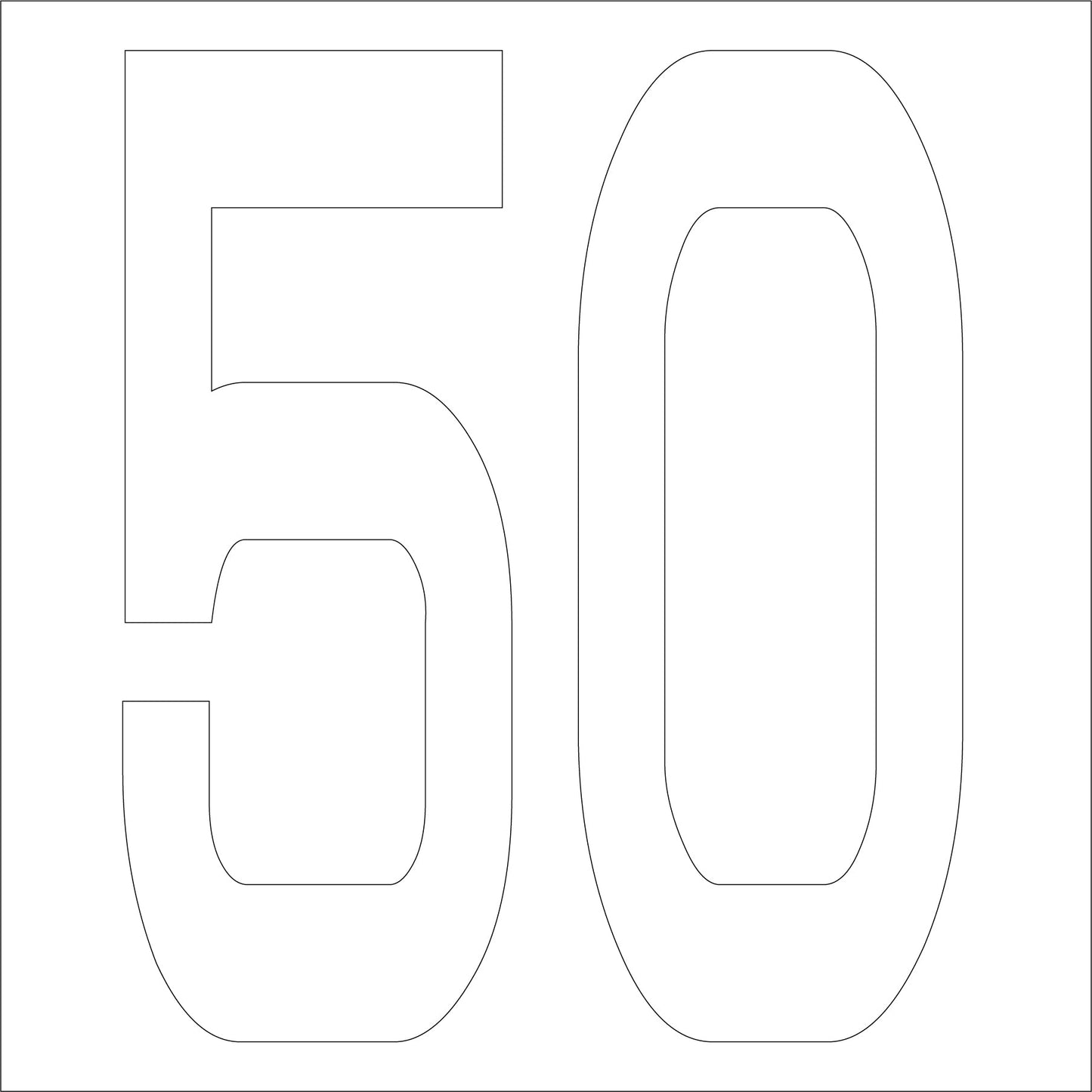 カッティングステッカー 数字50 文字高100mm 白
