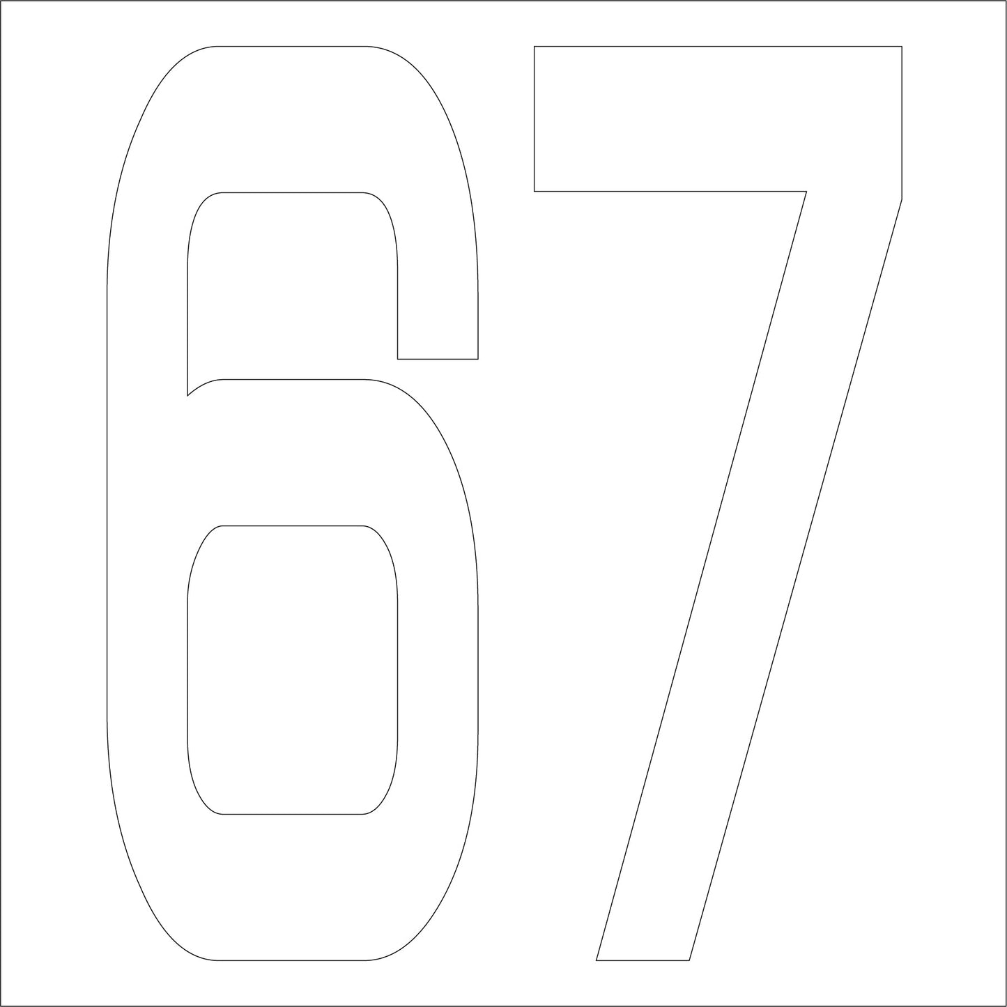 カッティングステッカー 数字67 文字高100mm 白