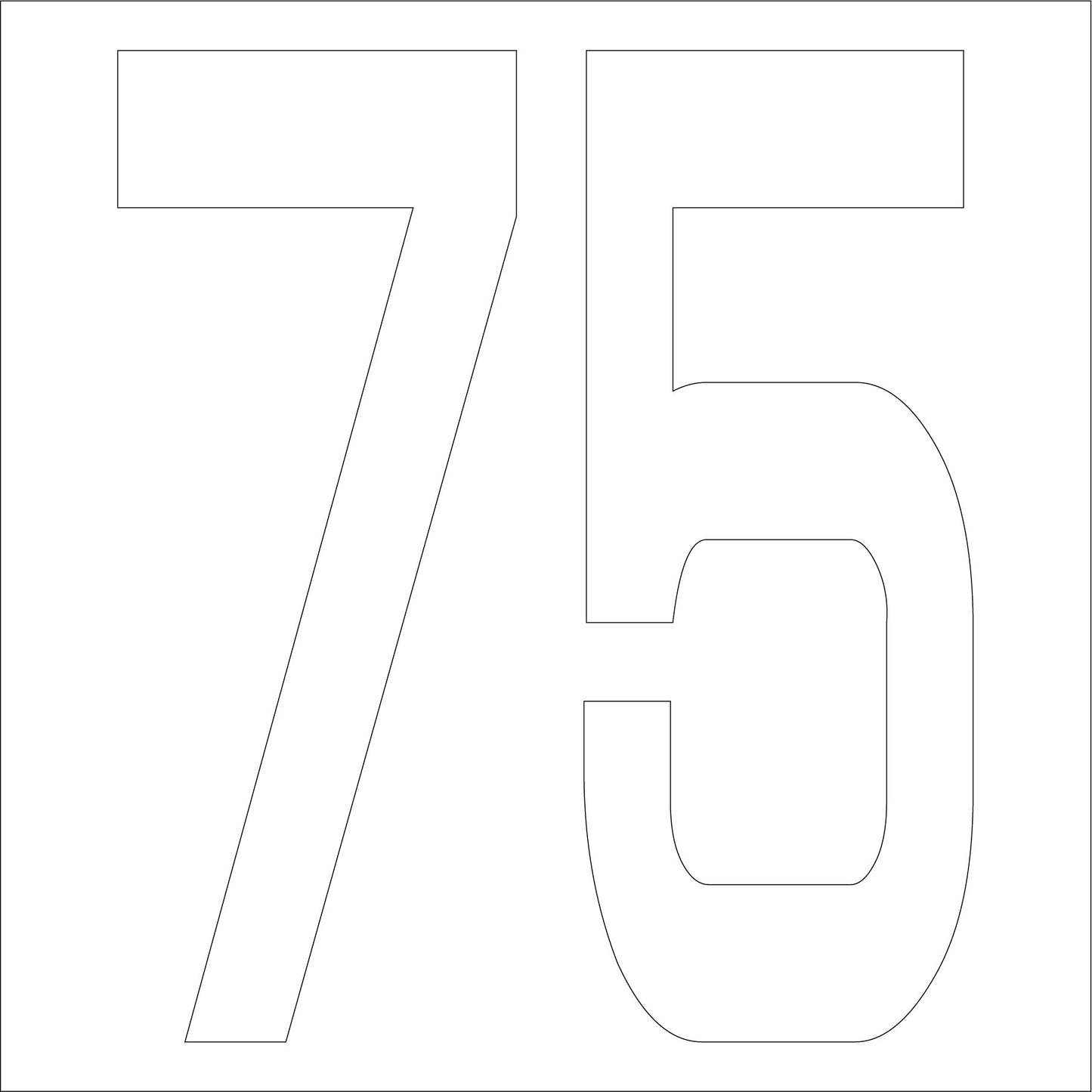 カッティングステッカー 数字75 文字高100mm 白