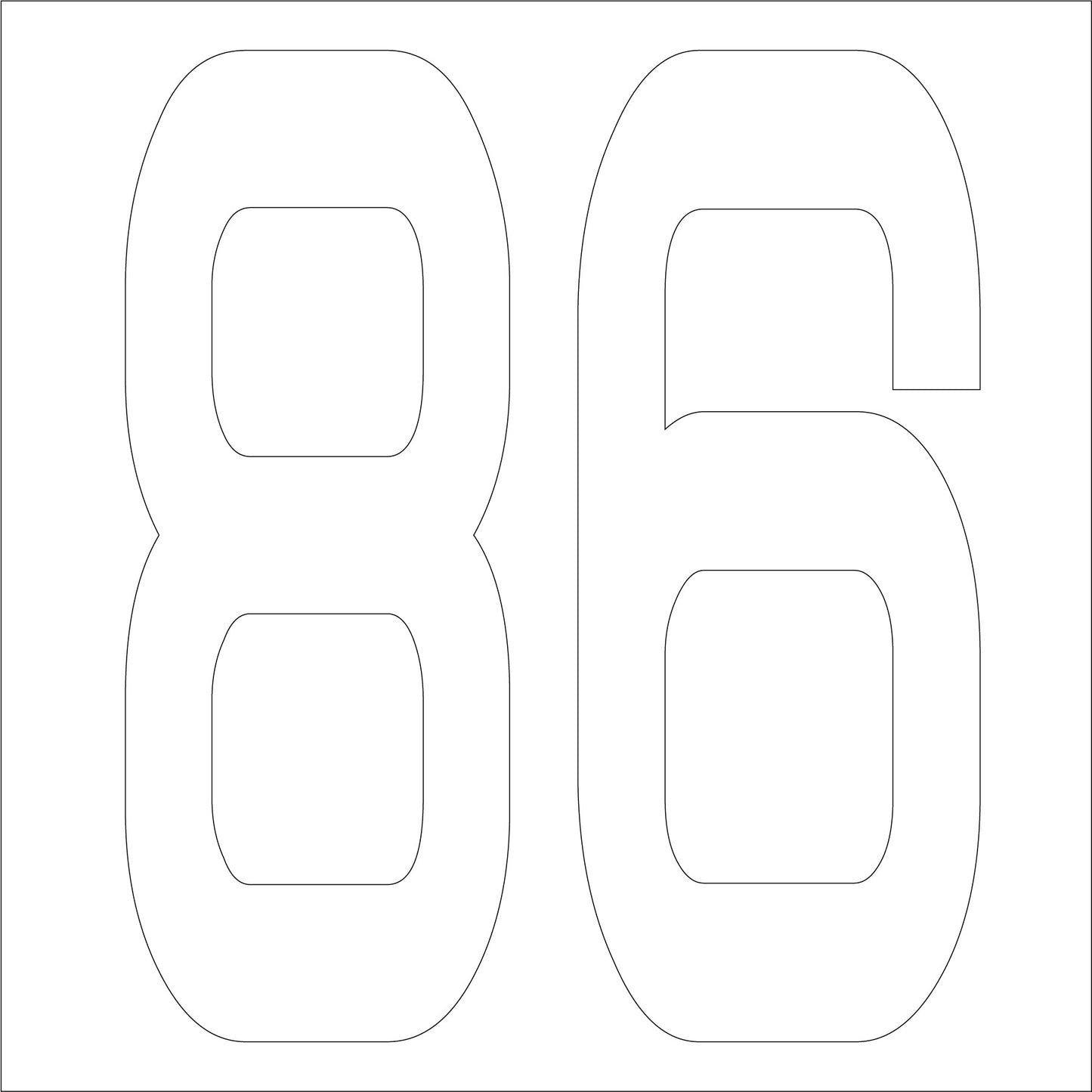 カッティングステッカー 数字86 文字高100mm 白