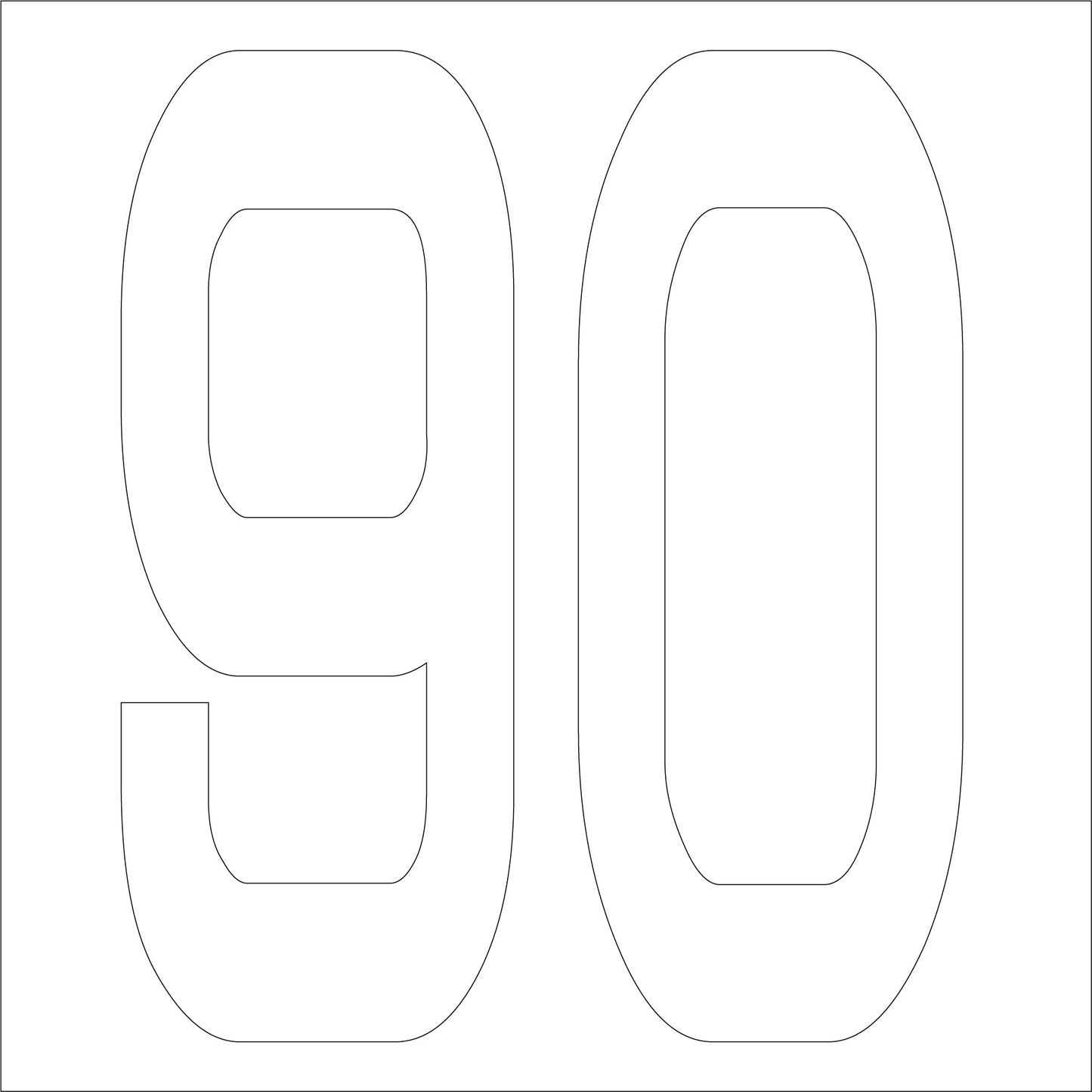 カッティングステッカー 数字90 文字高100mm 白