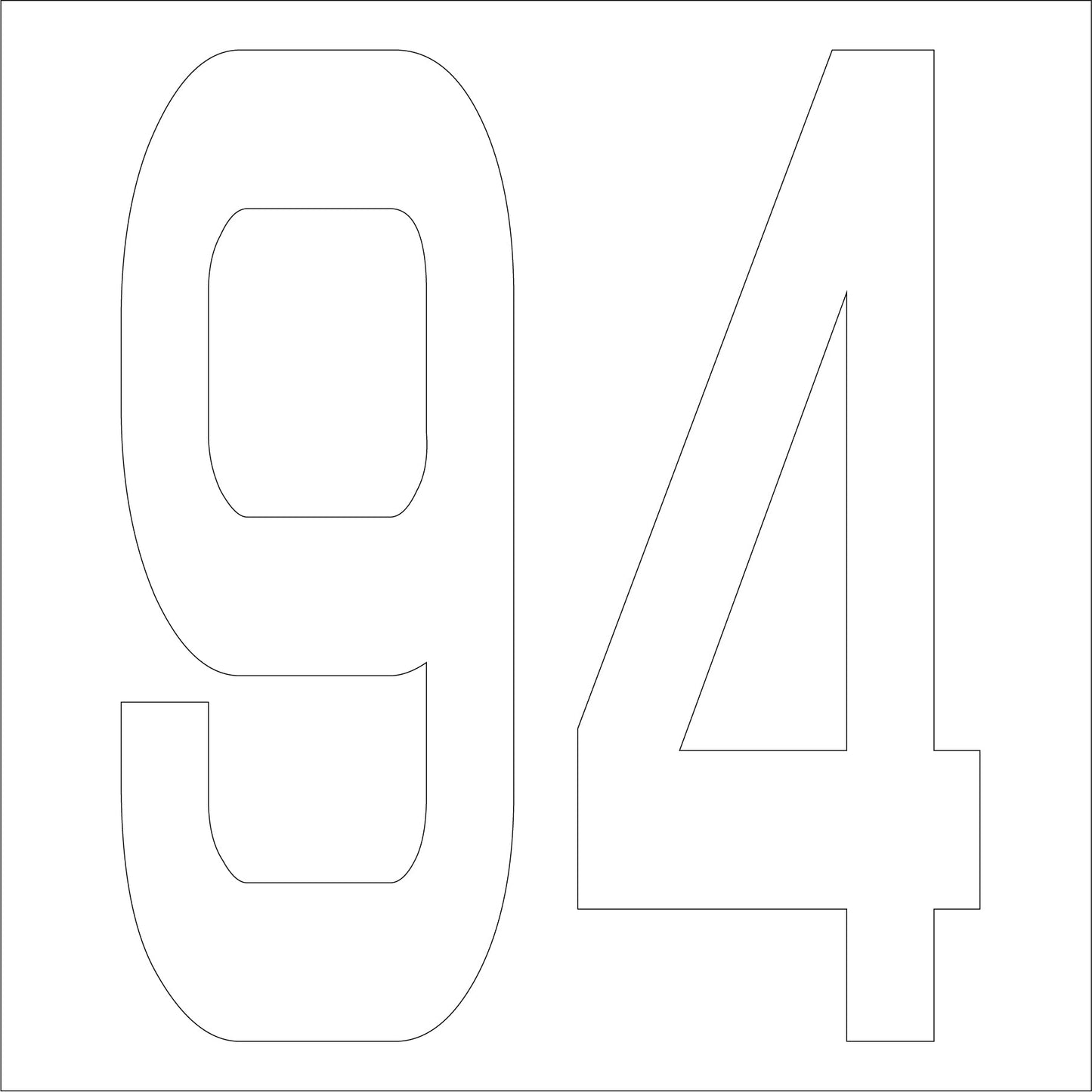 カッティングステッカー 数字94 文字高100mm 白