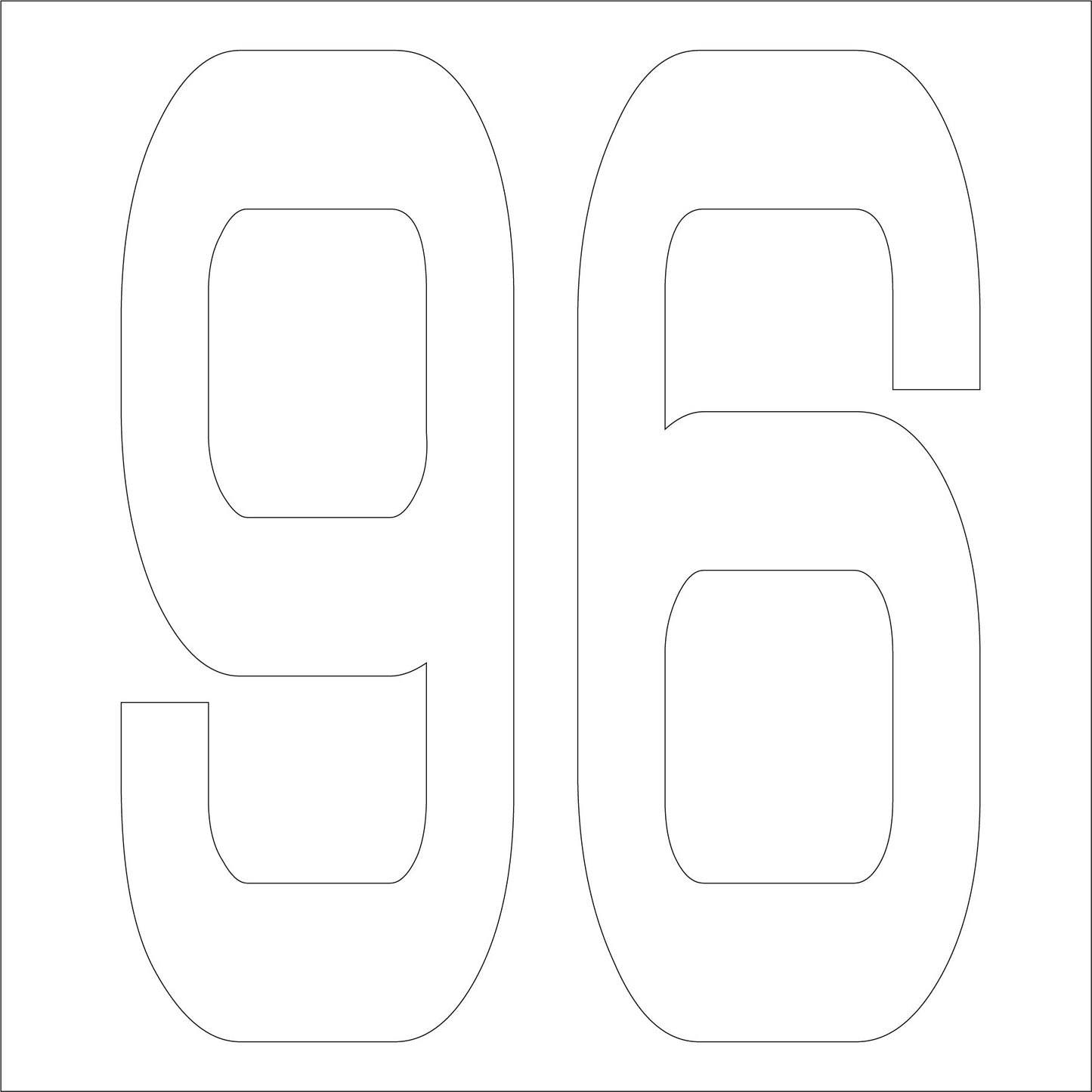 カッティングステッカー 数字96 文字高100mm 白