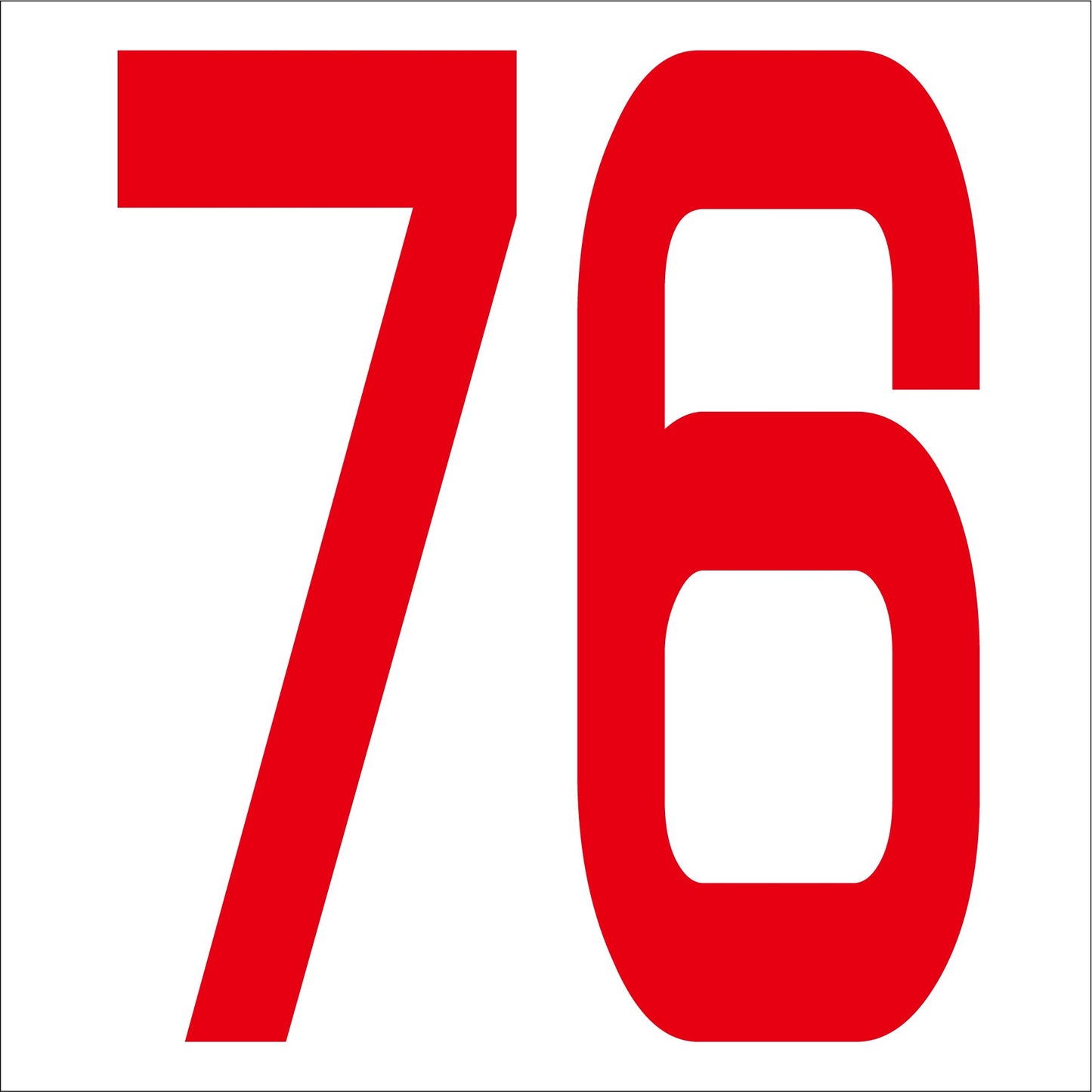 カッティングステッカー 数字76 文字高100mm 赤