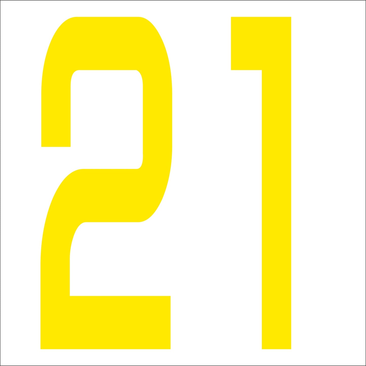 カッティングステッカー 数字21 文字高100mm 黄
