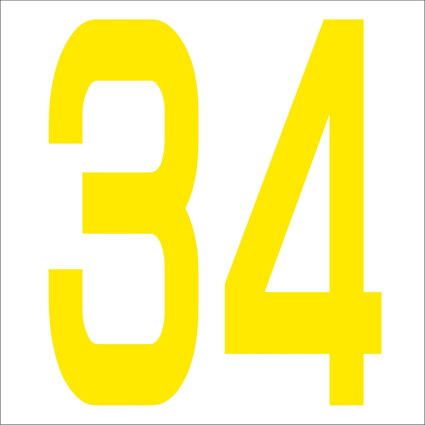 カッティングステッカー 数字34 文字高100mm 黄