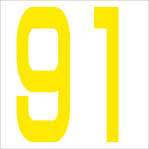カッティングステッカー 数字91 文字高100mm 黄