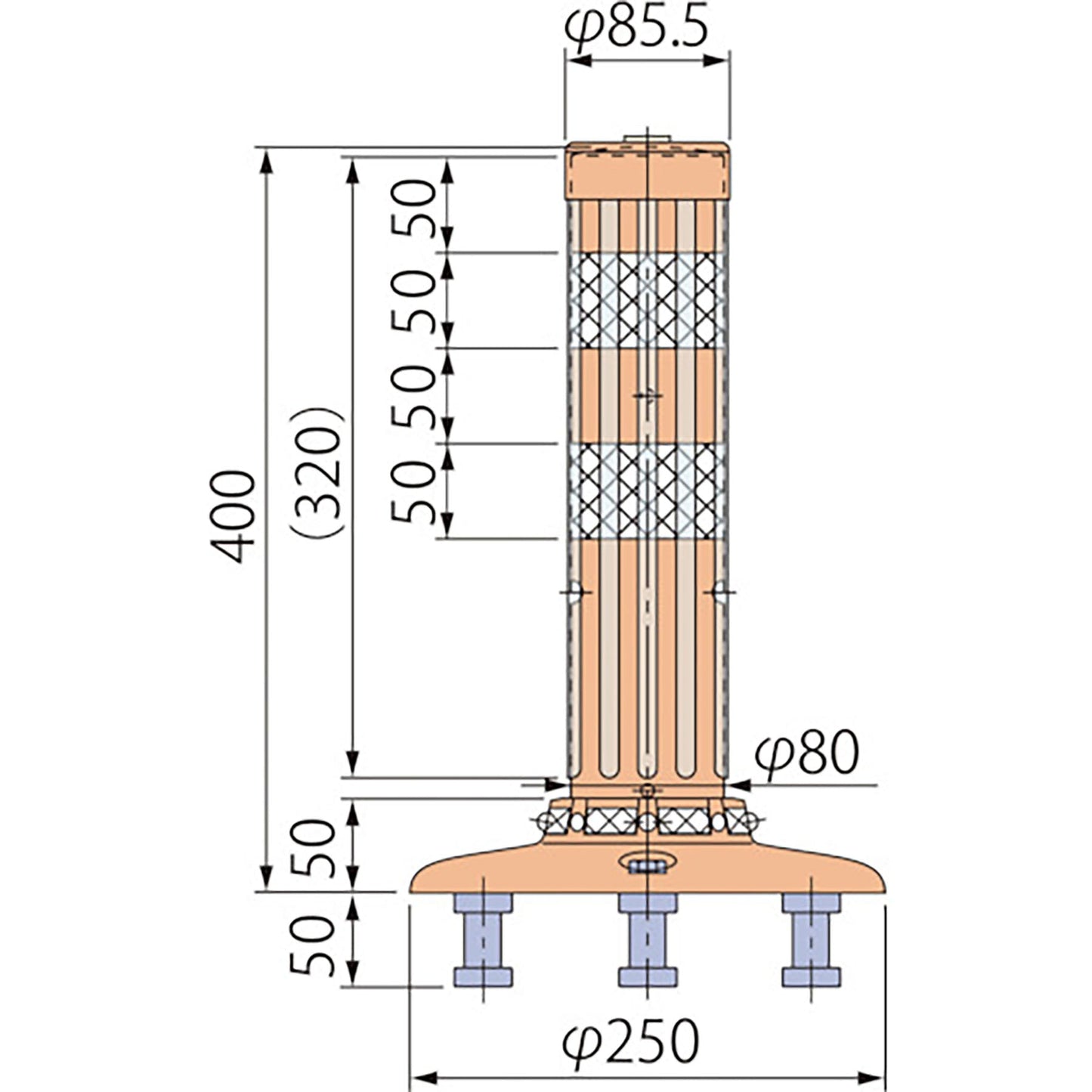 ポストコーン腰みの付防塵PBTK-40-250-R