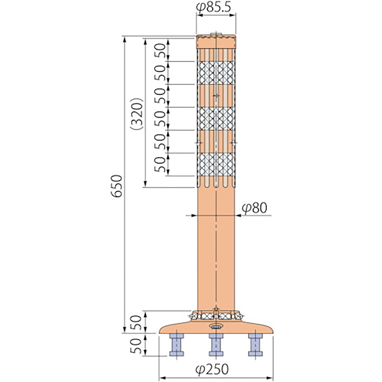 ポストコーン腰みの付防塵PBTK-65-250-R