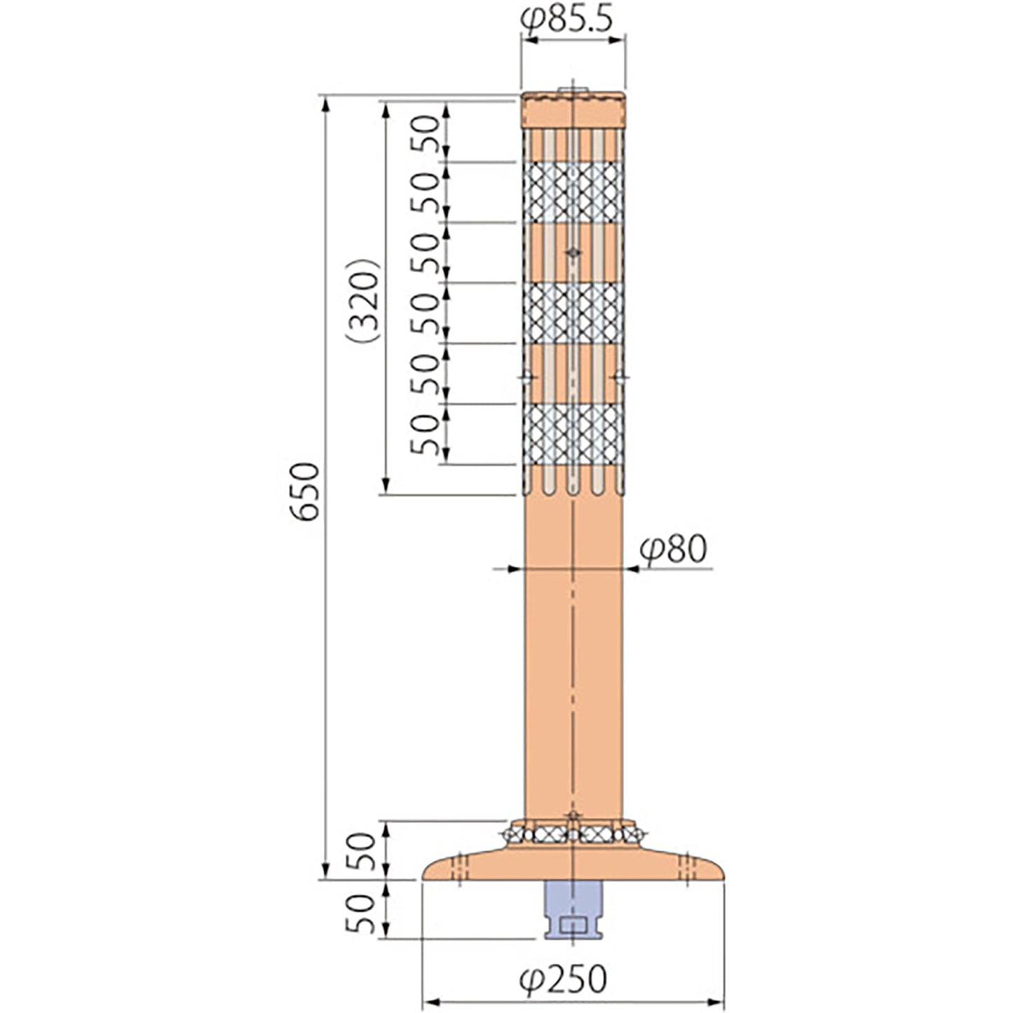 ポストコーン腰みの付防塵PCTK-65-250-R