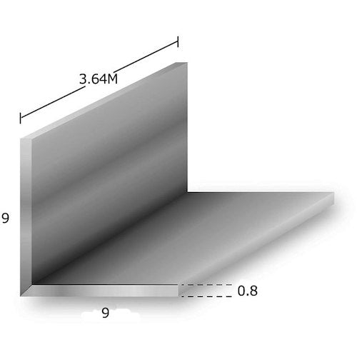 アルミ等辺アングル アルマイト付 t0.8X9X9X3.64m シルバー