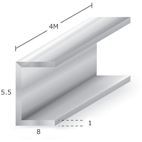 アルミチャンネル アルマイト付 t1X5.5X8X4m シルバー