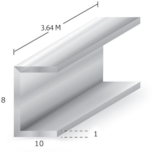 アルミチャンネル アルマイト付 t1X8X10X3.64m シルバー