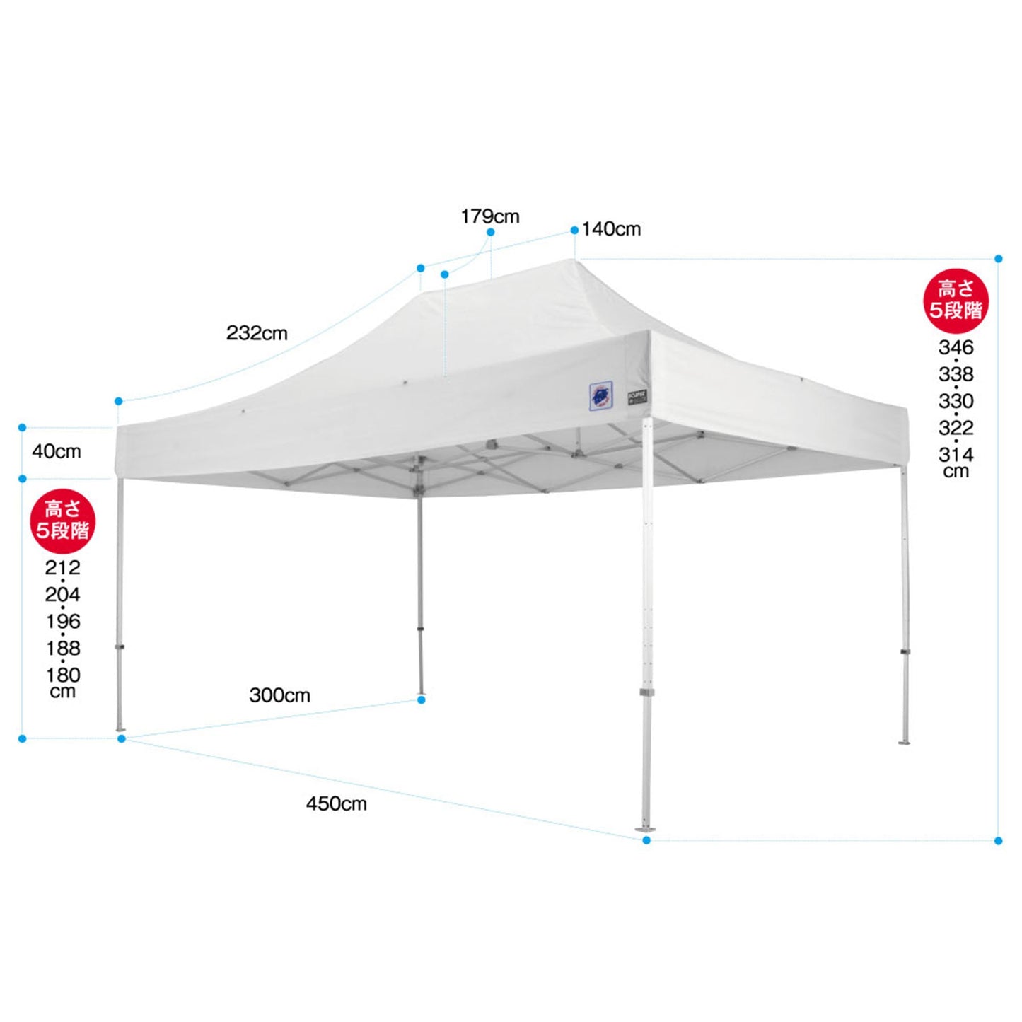 イージーアップテント デラックス レッド 3.0m×4.5m スチール
