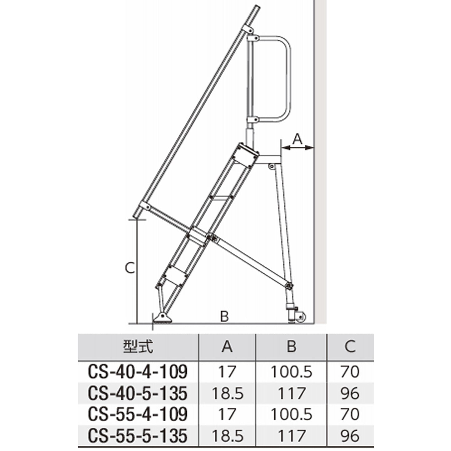 多目的作業台キャリスター 天板高さ1.35m 幅40cm CS-40-5-135