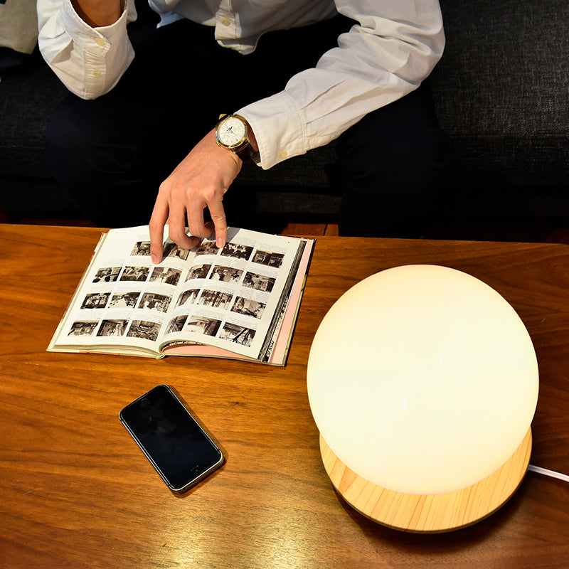 LEDボール型インテリアライト ウッド風 3段階調光 タッチボタン 割れにくい