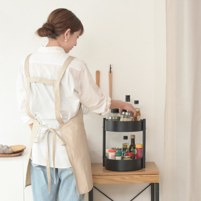 丸形2段収納ラック 調味料収納トレー 丸型トレー 360度回転可 多目的