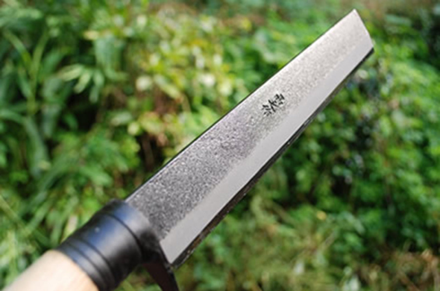 竹割鉈 180  黒 白鋼  白木鞘 皮バンド