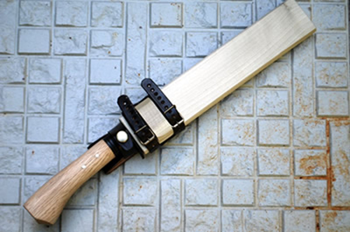 竹割鉈 180  黒 白鋼  白木鞘 皮バンド