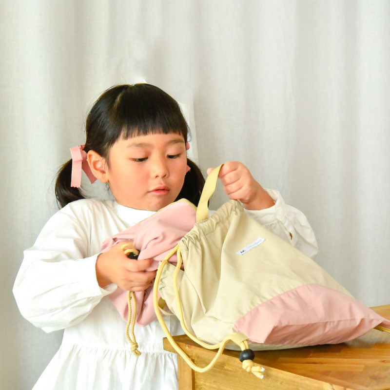 ナップザック/手提げ2way体操着バッグ 軽量大容量 丸洗い ピンクベージュ