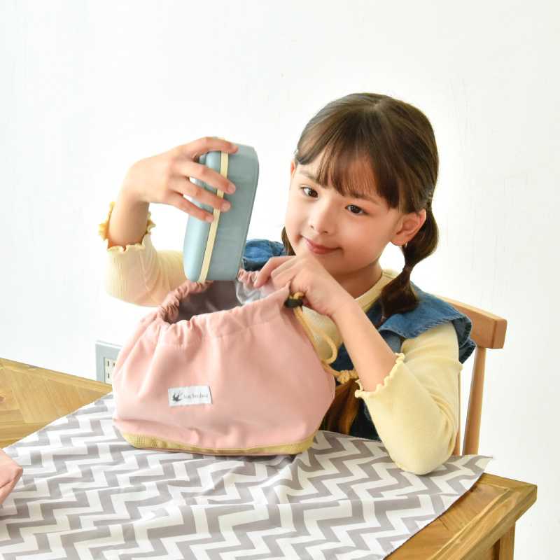 保冷・保温ランチバッグ 巾着 自立 ストッパー付き 丸洗い 撥水 ピンクベージュ