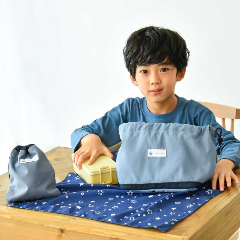 保冷・保温ランチバッグ 巾着 自立 ストッパー付き 丸洗い 撥水 ブルーグレー