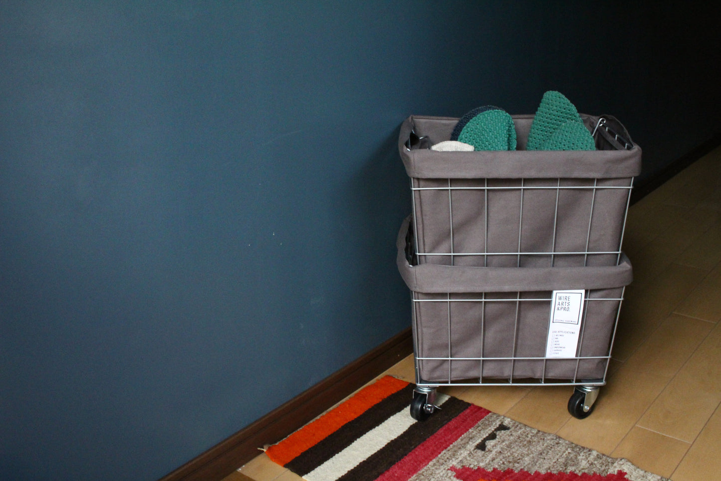 スタッキングバスケット2段 キャスター付き ホワイト