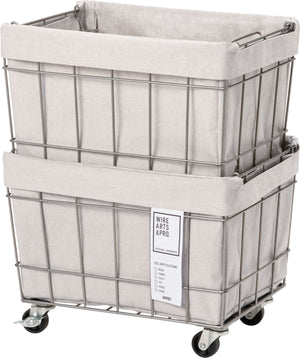 スタッキングバスケット2段 キャスター付き ライトグレー