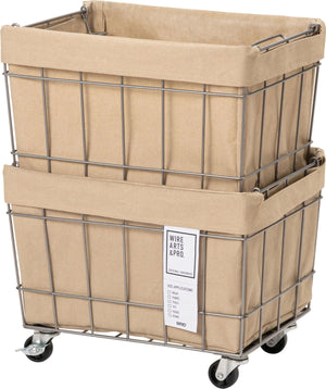 スタッキングバスケット2段 キャスター付き ベージュ