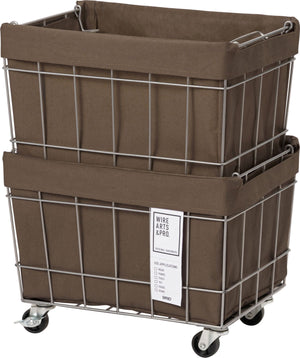 スタッキングバスケット2段 キャスター付き ブラウン