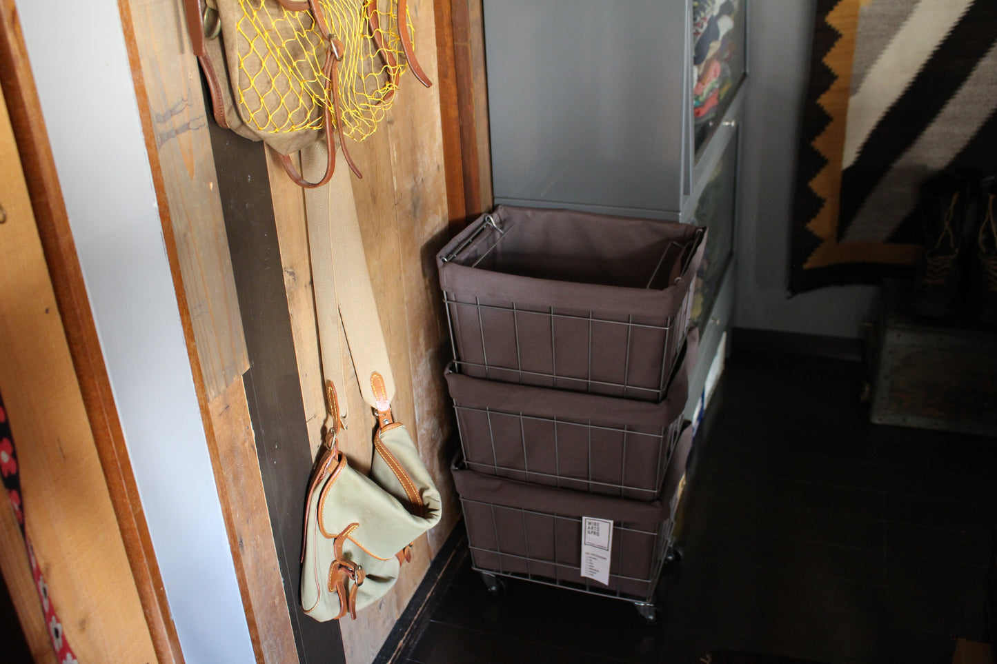 スタッキングバスケット3段 キャスター付き ブラウン